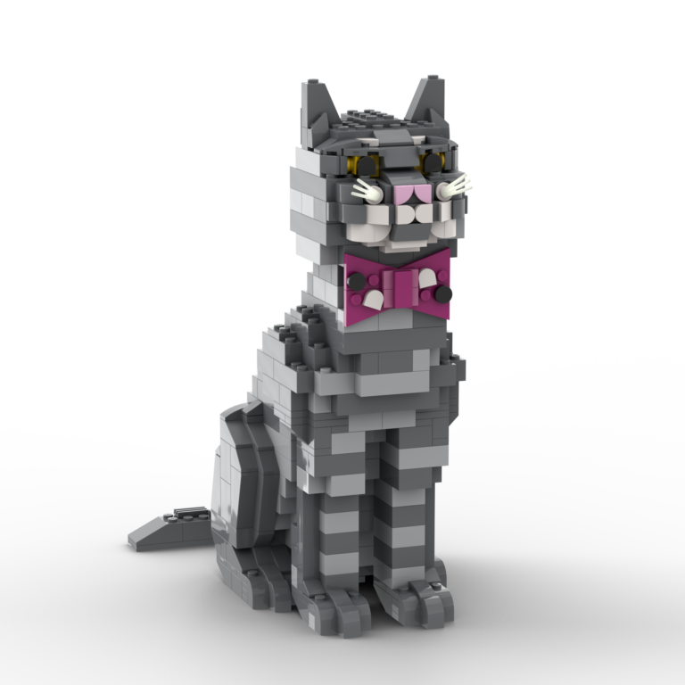 Big Tabby Cat LEGO Set With a Pink Bow Tie