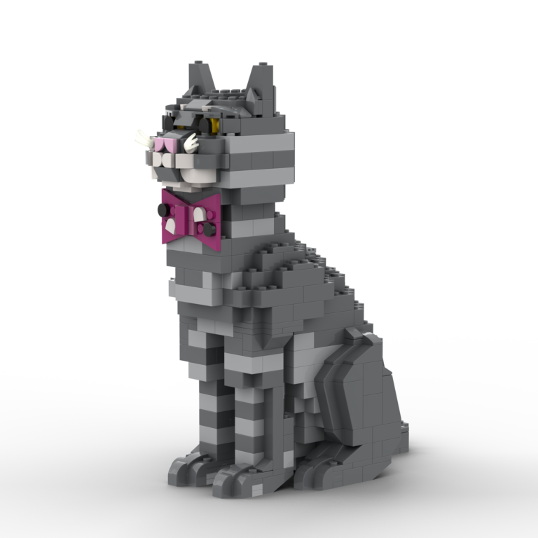 Big Tabby Cat LEGO Set With a Pink Bow Tie