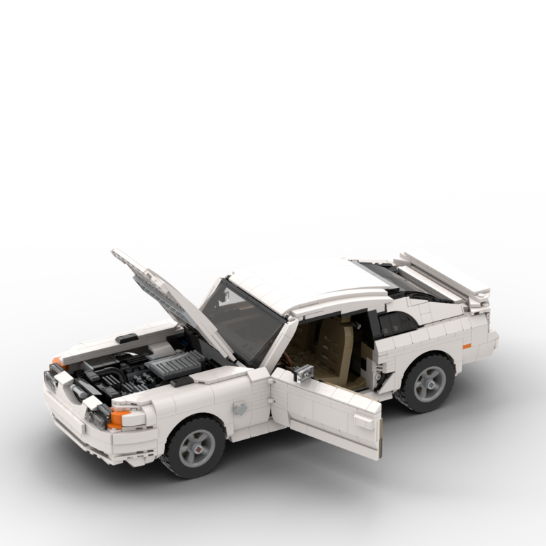 Big White LEGO Car MOC of a Ford Mustang mk4 With Open Doors