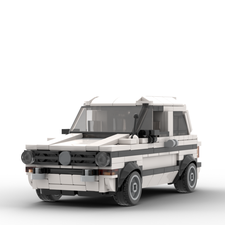 White Custom LEGO Car of a 1975 Volkswagen Golf GTI