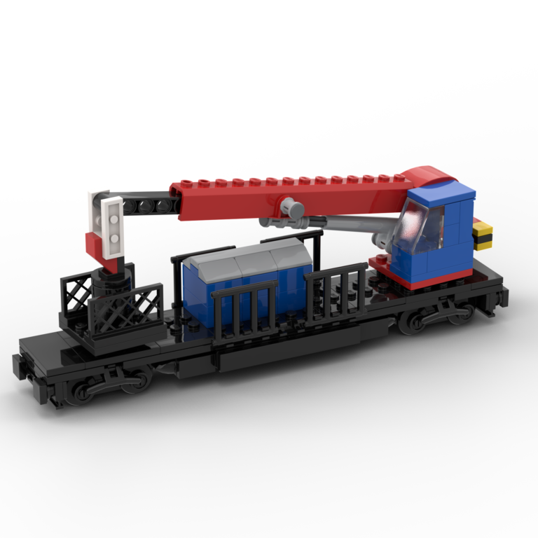 LEGO Train MOC of a Red Train Car with a Cargo Crane