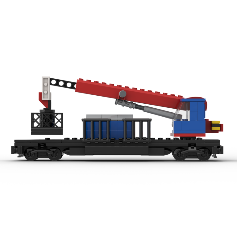 LEGO Train MOC of a Red Train Car with a Cargo Crane