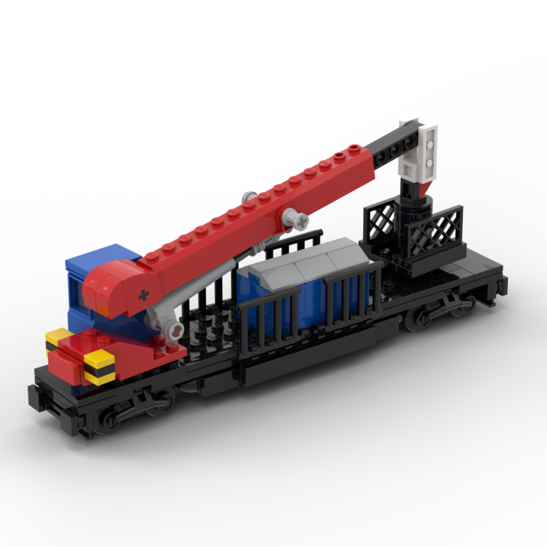 LEGO Train MOC of a Red Train Car with a Cargo Crane