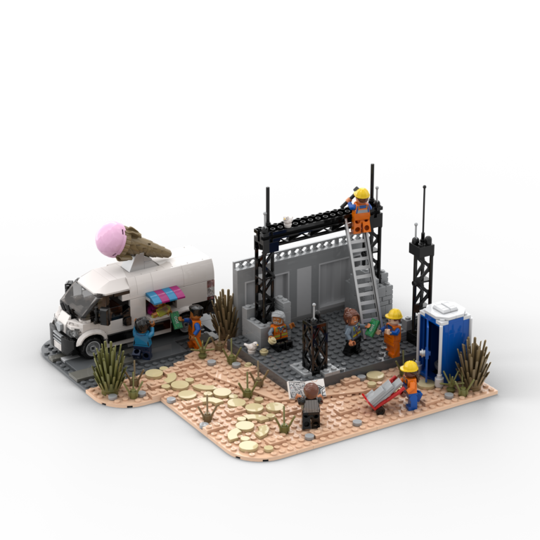 LEGO Construction site with a white ice cream van and workers